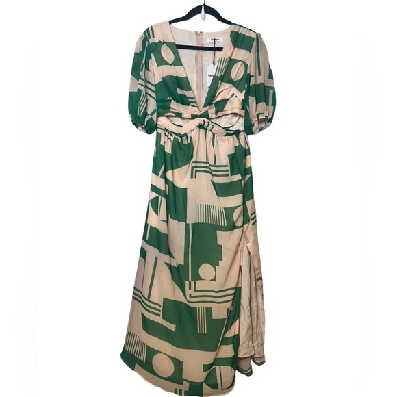 Showpo Lindsey Midi Dress- Side Cut Plunge Neck and Puff Sleeve Size US 8 - Picture 3 of 7